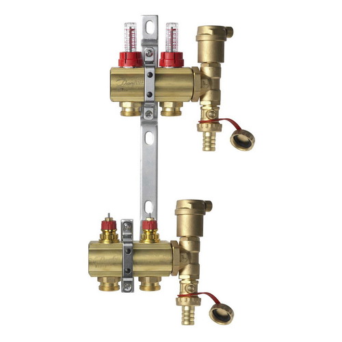 Группа коллекторная латунь FHF-F set 1" ВР 10 вых 3/4" НР Ру6 с расходомерами Danfoss 088U0730