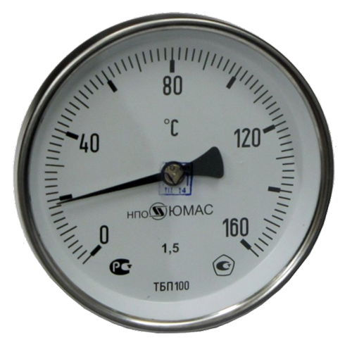 Термометр биметаллический осевой Дк100 L=50мм G1/2" 160C ТБП-Т НПО ЮМАС