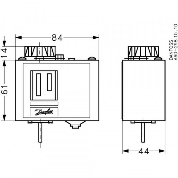 Danfoss 060L124766 — Реле температуры (термостат) KP 61, IP 30/44, диапазон регулирования -30...15 °C, длина трубки 2 м