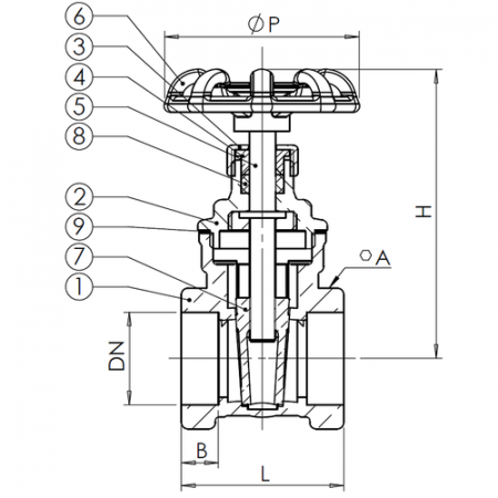 Задвижка Tecofi V1141-0050 клиновая латунь V1141 Ду 50 ВР маховик
